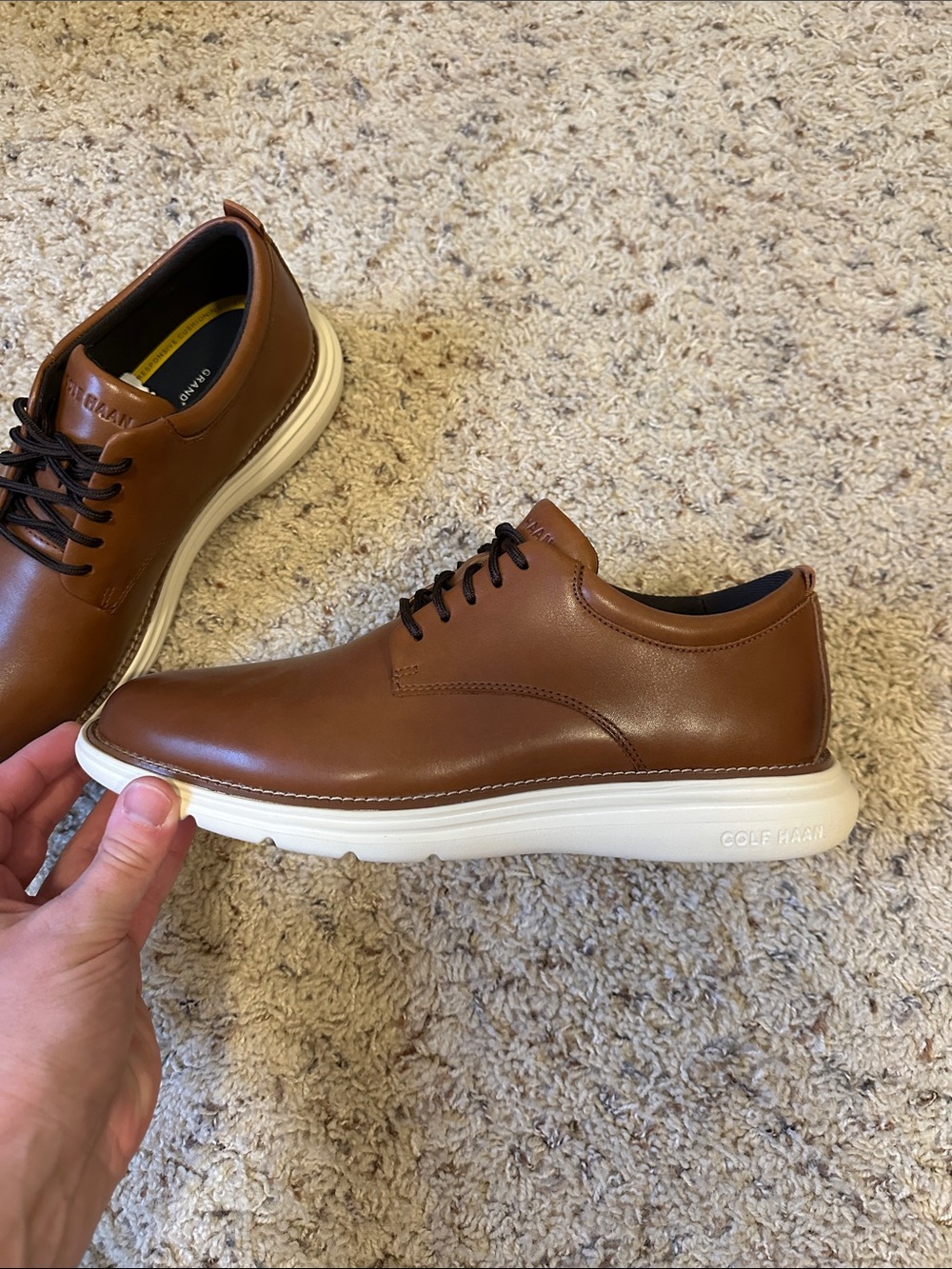 Cole Haan Tan Brown Leather Derby Oxfords with White Soles - Picture 8 of 9